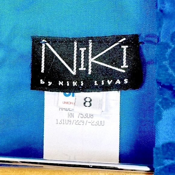 VINTAGE 90’s Niki Livas Cerulean Blue Rayon Satin Floral Velvet Tank Maxi Gown - Picture 8 of 8